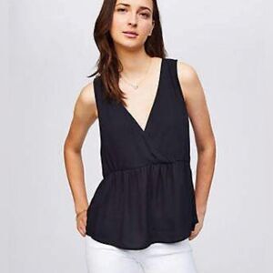 Loft black faux wrap peplum mixed media top size medium